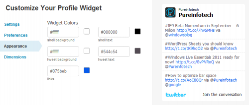 Aparición de widgets en Twitter