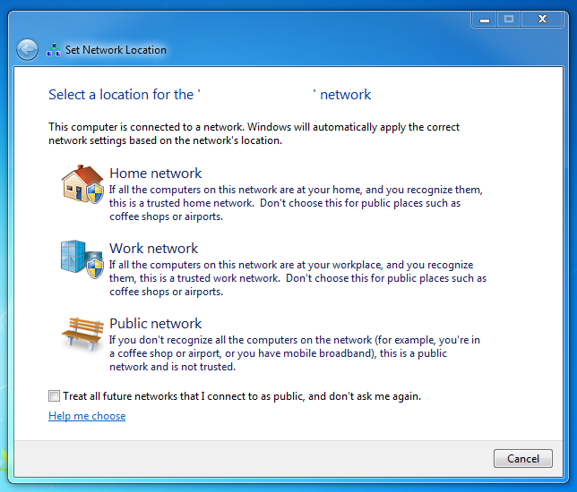 Windows 7: establecer la ubicación de la red