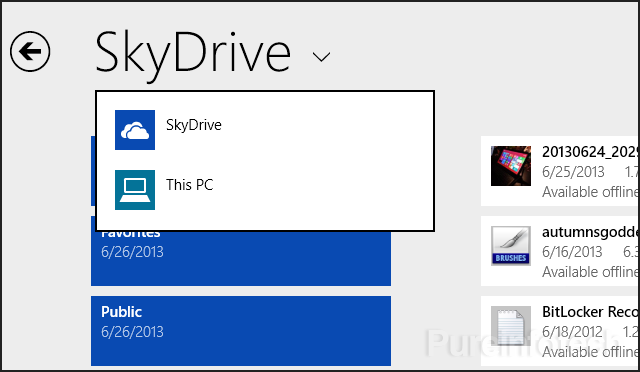Opción de menú SkyDrive Esta PC en Windows 8.1