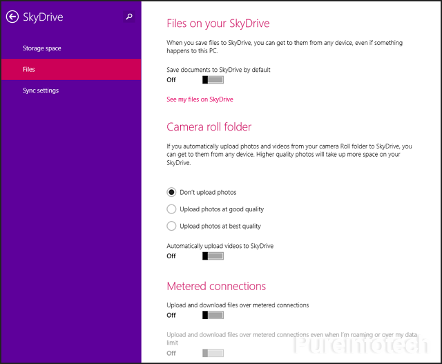 Configuración del archivo de la aplicación SkyDrive en Windows 8.1