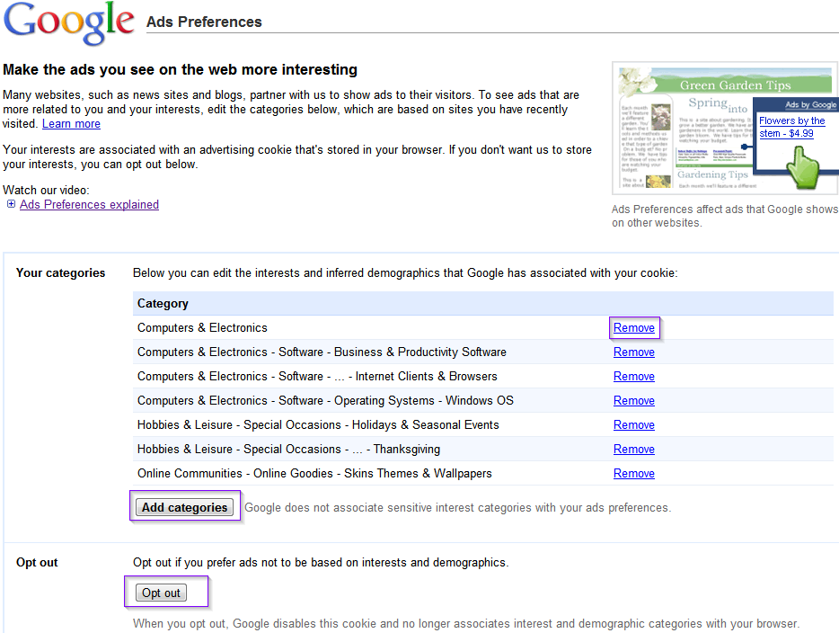 Preferencias de anuncios de Google
