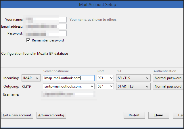 Configuración de su cuenta de correo electrónico Outlook IMAP Thunderbird