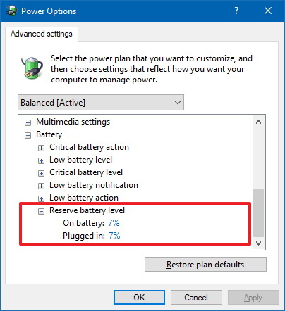 Reserva la configuración de notificación de nivel de batería