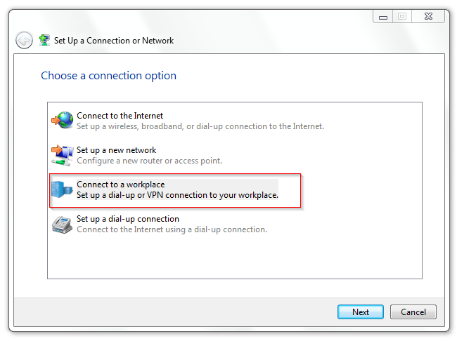 Windows 7 - VPN elige el tipo de conexión