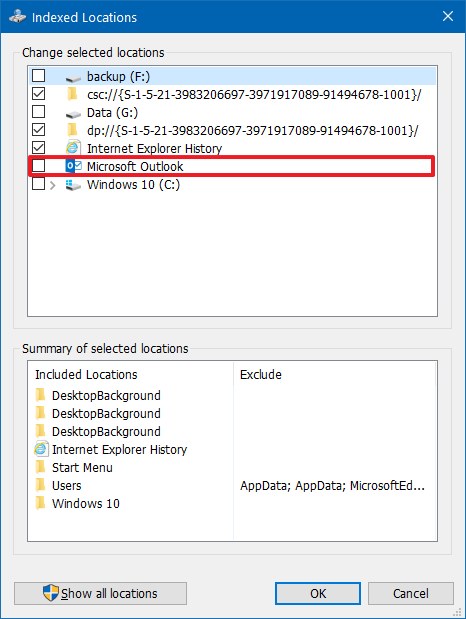 Windows Search deja de indexar correos electrónicos (PST)