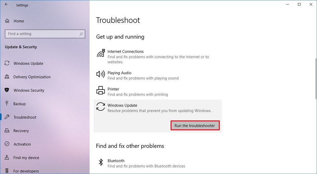 Configuración de solución de problemas de Windows 10