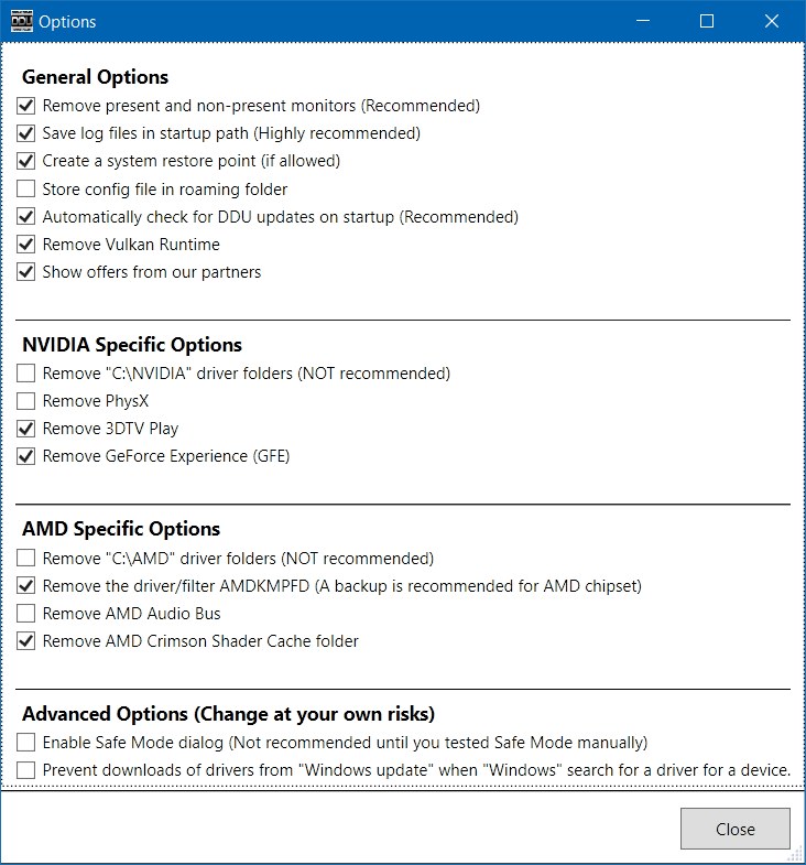 Configuraciones de DDU para Nvidia y AMD