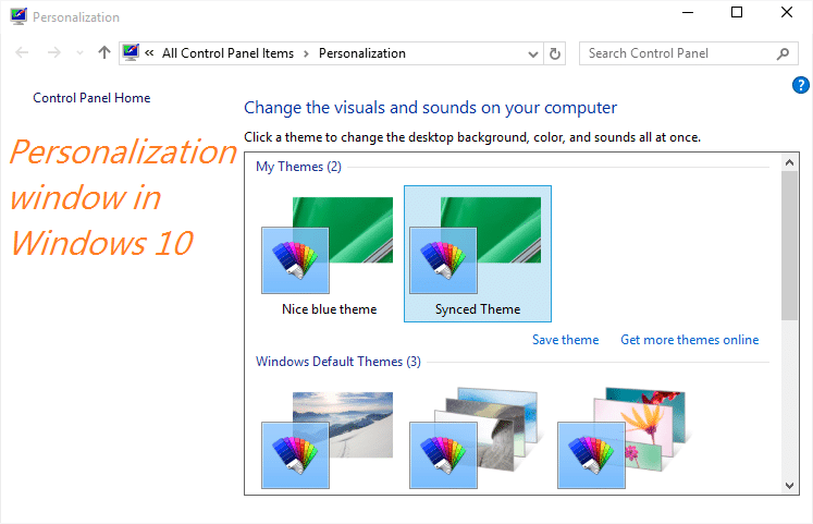 Abra el panel de personalización de Windows 10