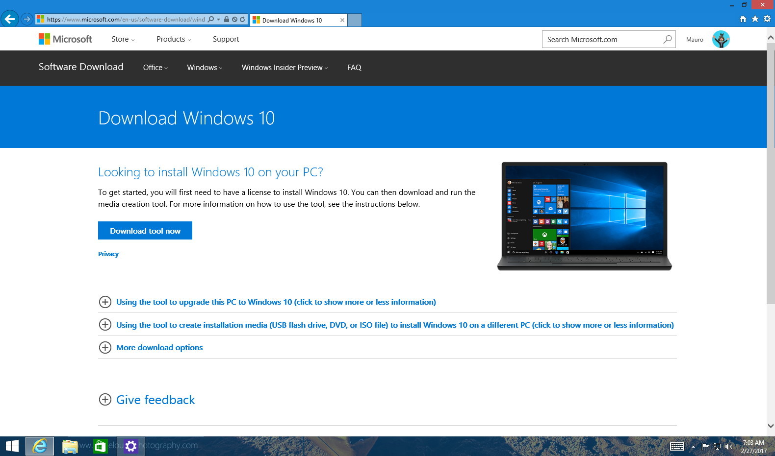 Descarga Windows 10 de Microsoft
