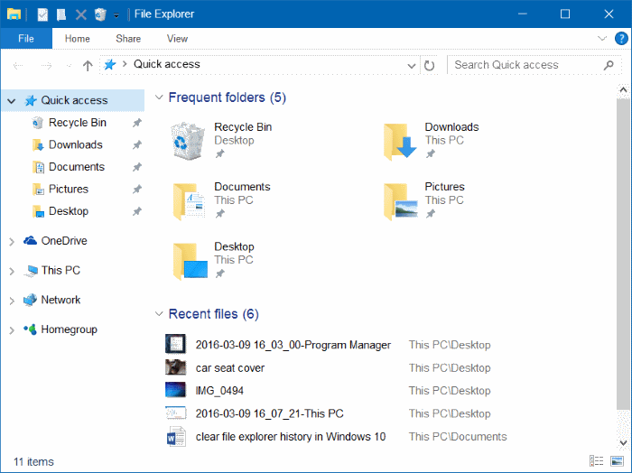 Borrar el historial de inicio de sesión rápido en Windows 10