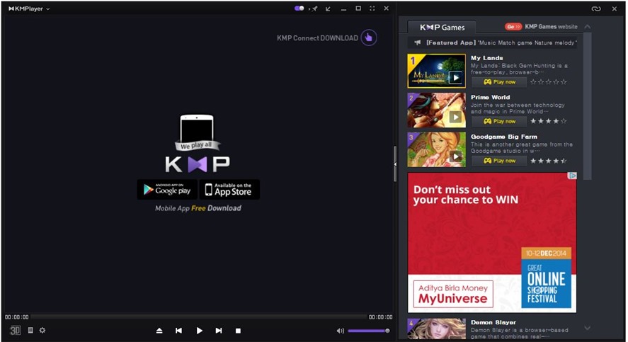 Deshabilitar juegos y anuncios de KMPlayer