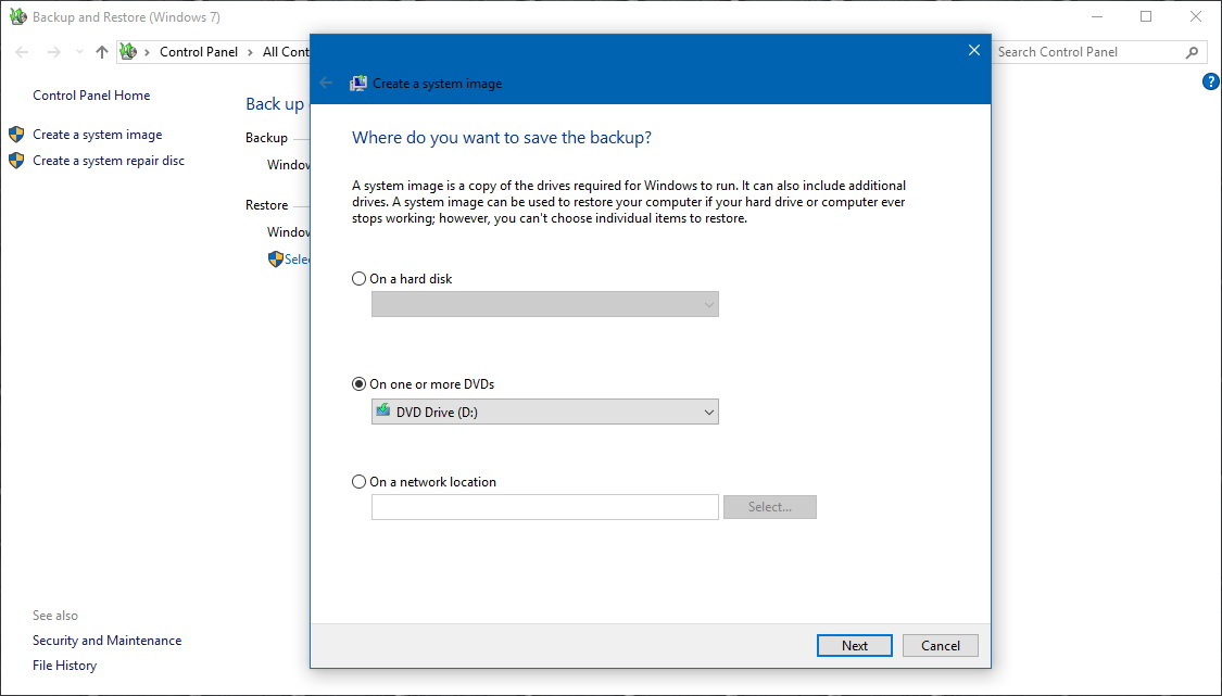 Utilidad de copia de seguridad completa de Windows 10