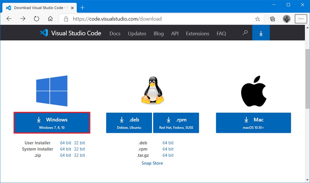 Descargue el código de Visual Studio en Windows 10