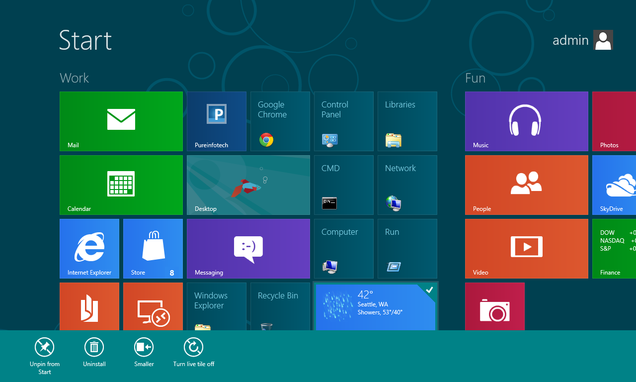 Pantalla de inicio de Windows 8 desde la barra de aplicaciones