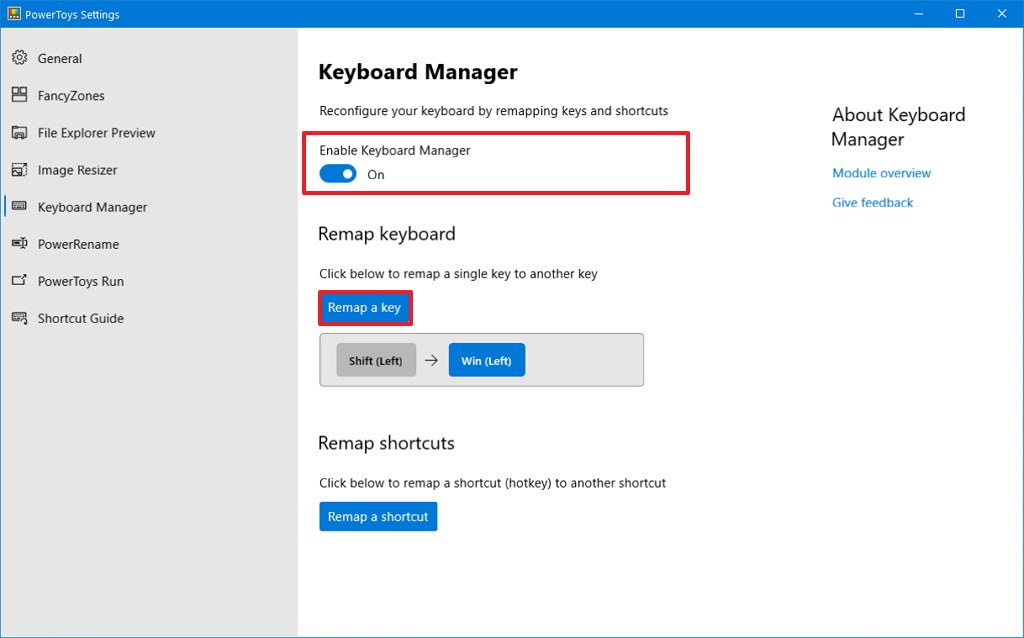 Opción de reasignación de clave para Windows 10