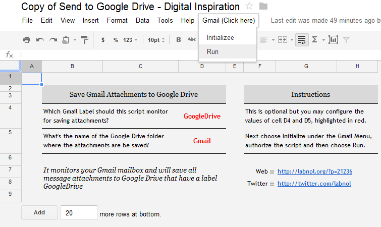 Secuencia de comandos de Drive Gmail