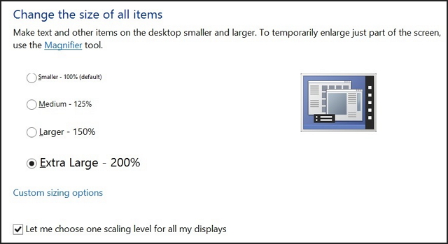 ConfiguraciÃ³n de pantalla del panel de control de Windows 8.1