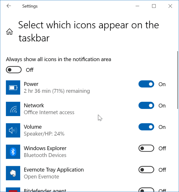 El icono de la batería está desactivado en la configuración de Windows 10 pic3