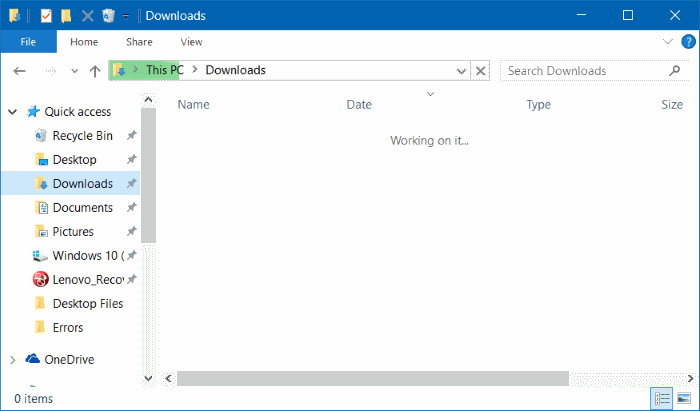La carpeta Descargas se abre lentamente en Windows 10