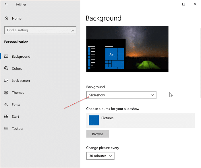 La presentación de fondo de escritorio no funciona en Windows 10