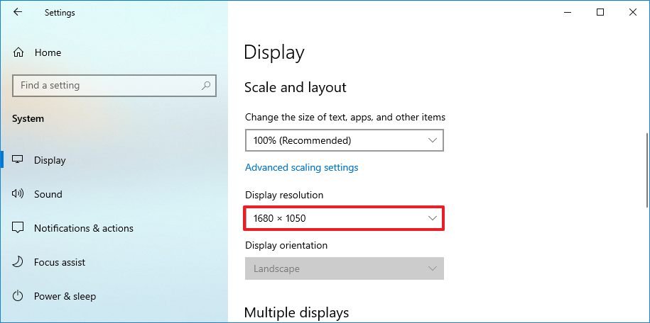 Resolución de cambio de Windows 10