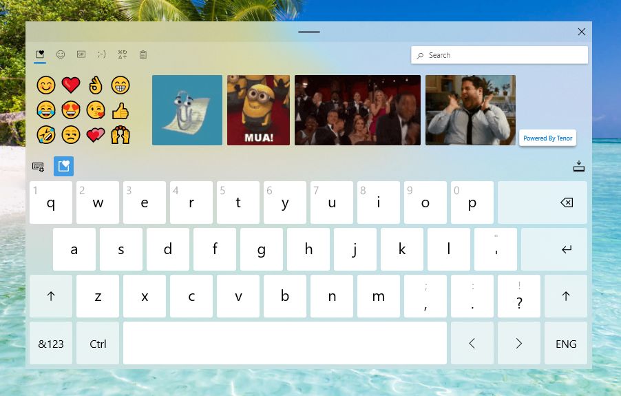 Teclado en pantalla de Windows 10 con emoji, gif, portapapeles