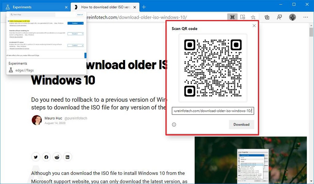 Código QR de la página web de Microsoft Edge