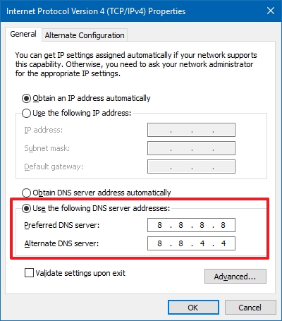 Cambiar las direcciones del servidor DNS mediante el Panel de control