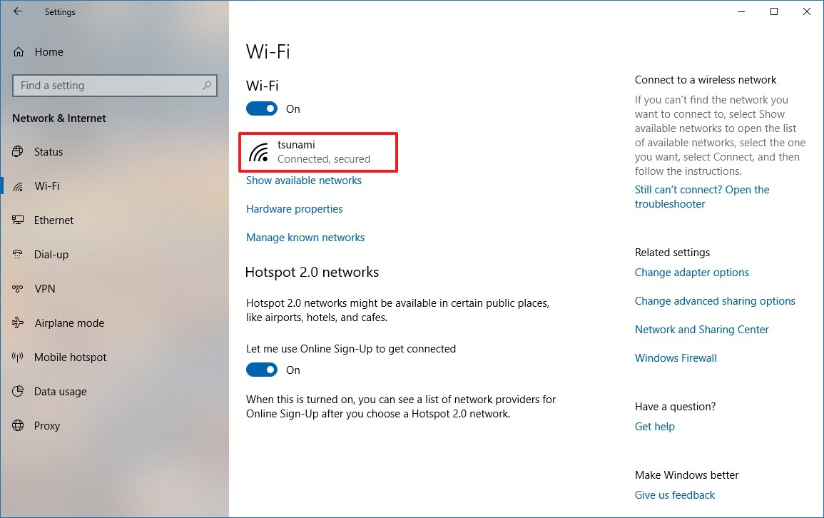 Configuración de Wi-Fi de Windows 10