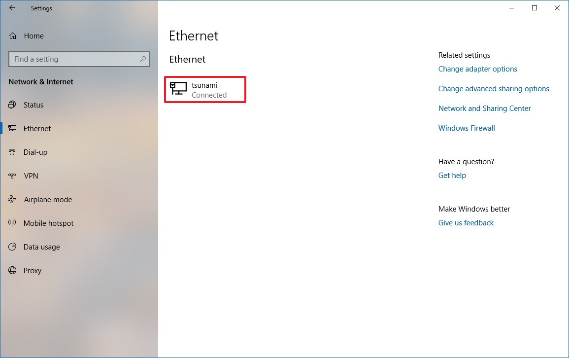 Configuración de Ethernet de Windows 10