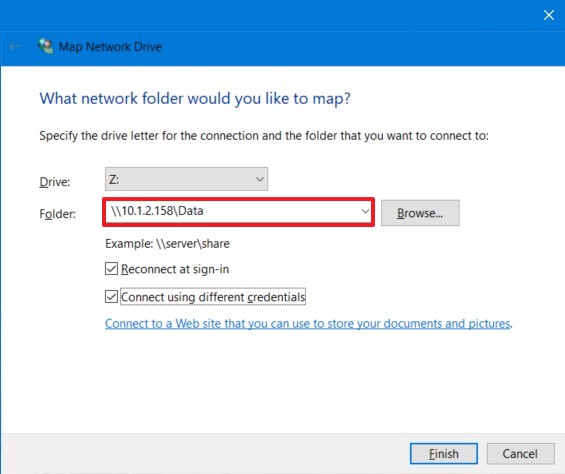 Asigne la carpeta FreeNAS en el Explorador de archivos de Windows 10