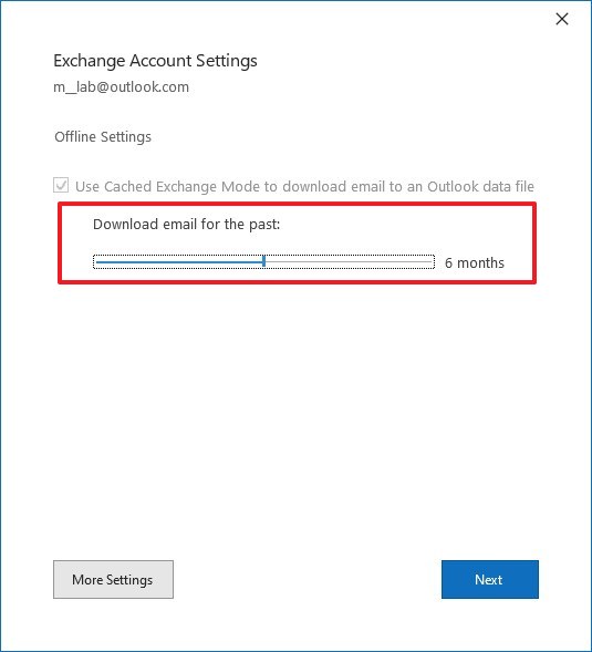 Cambiar la cantidad de correos electrónicos de descarga en Outlook