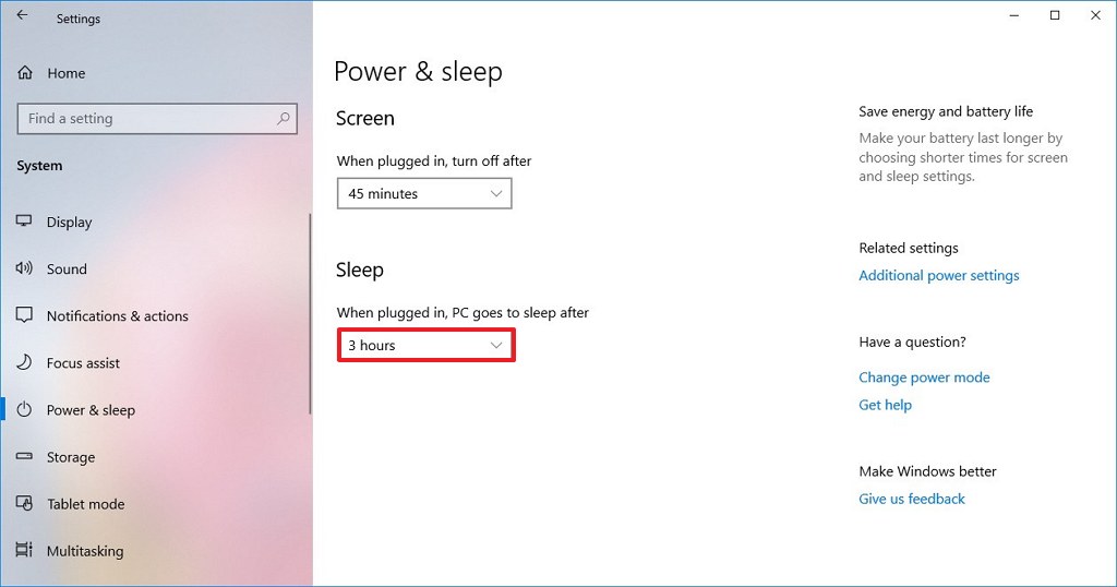 Cambiar el tiempo de suspensión en Windows 10