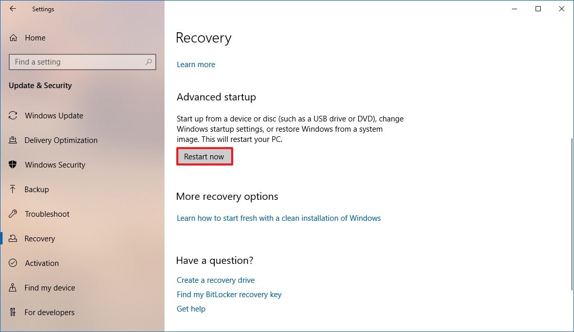 Configuración de arranque avanzada en Windows 10
