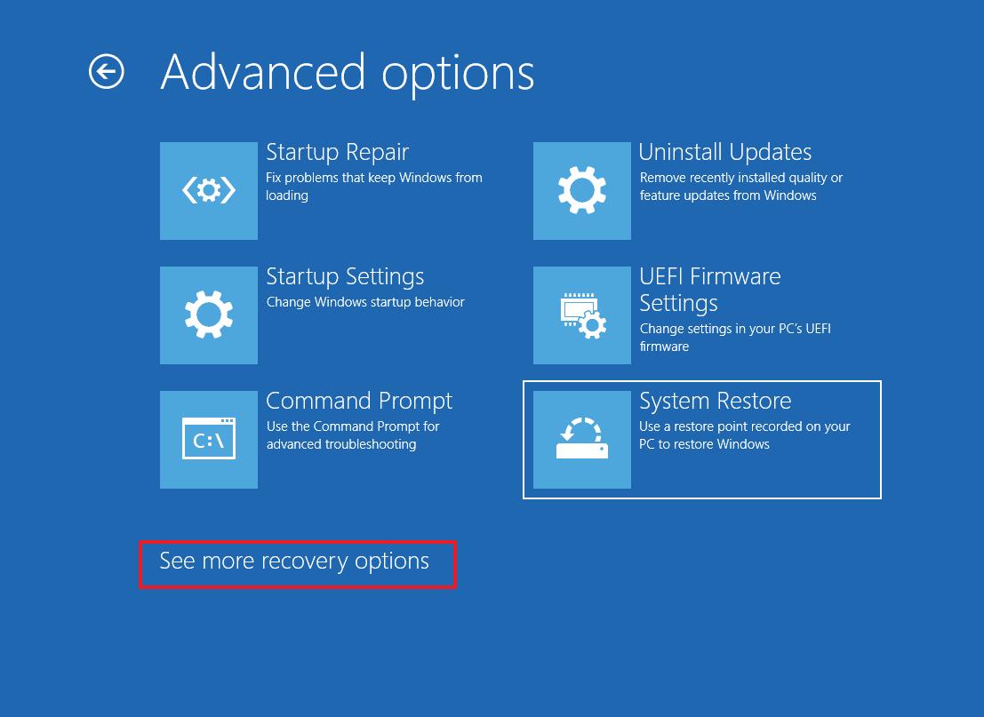 Ver más opciones de recuperación en el inicio avanzado de Windows 10