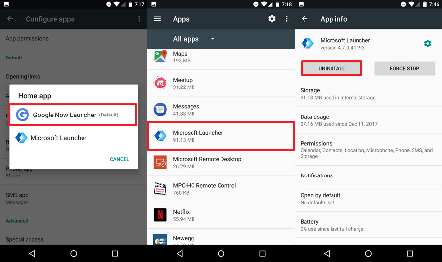 Desinstalar Microsoft Launcher en Android