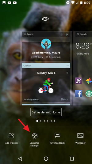 Abra Microsoft Launcher usando las opciones en la pantalla de inicio