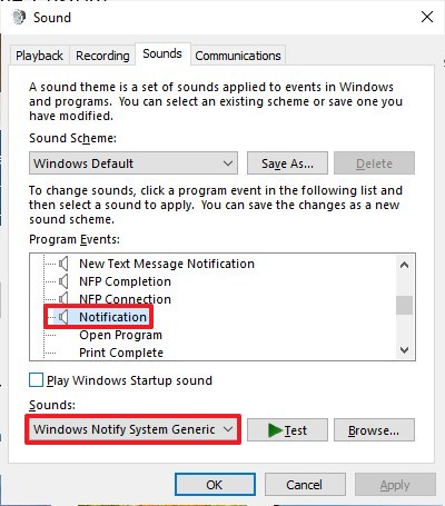 Configuraci贸n del tema, opci贸n de sonido, en Windows 10