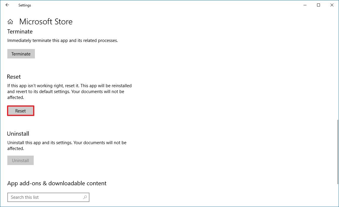 Restablecer la aplicación Microsoft Store en Windows 10