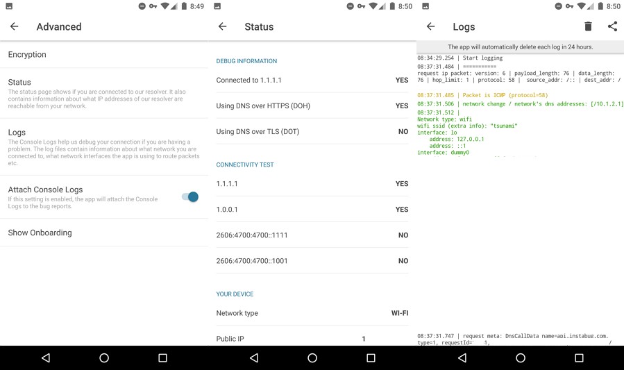 Configuración avanzada para la aplicación CloudFlare de Android e iOS