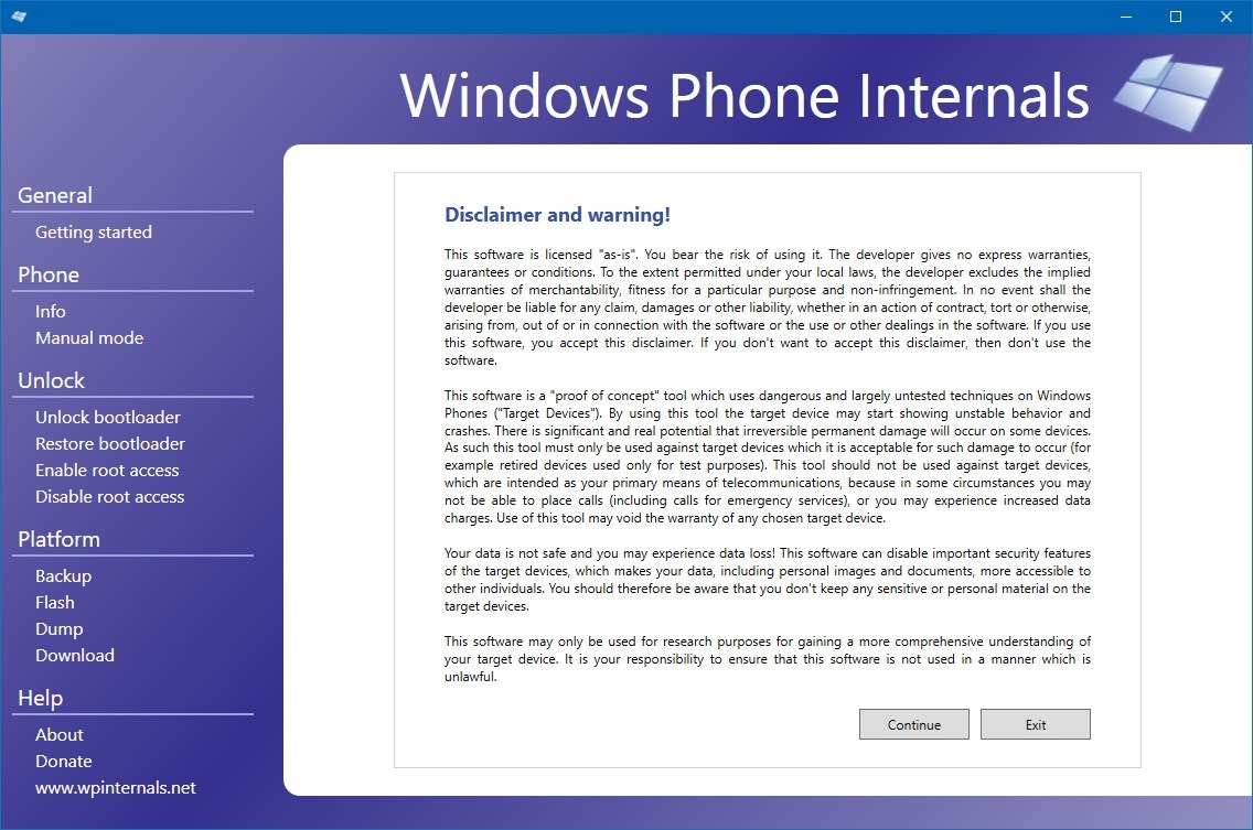Aplicación Windows Phone Internals para desbloquear el gestor de arranque