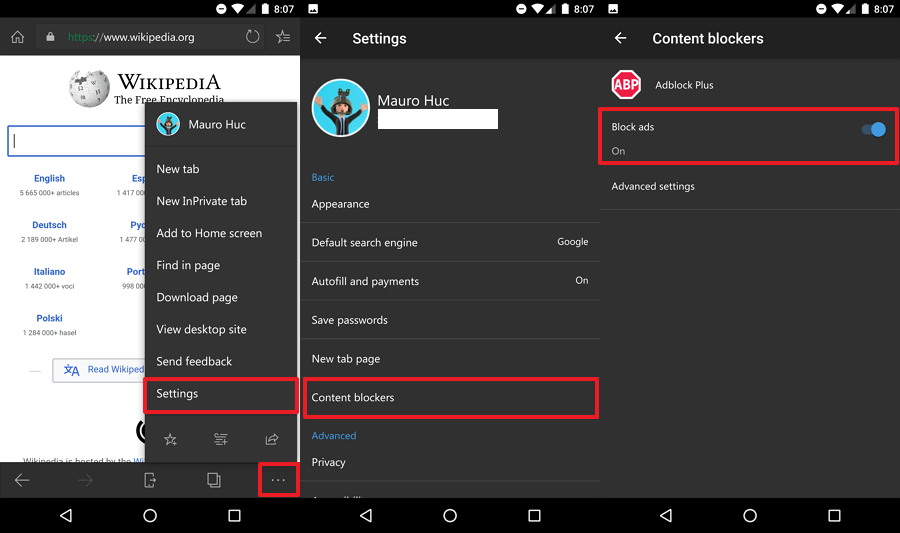 Habilite AdBlocker Plus en Microsoft Edge para Android e iOS