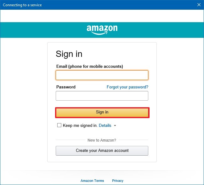 Conectando la cuenta de Amazon a Windows 10