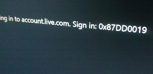 Mensaje de error de Xbox One 0x87DD0019