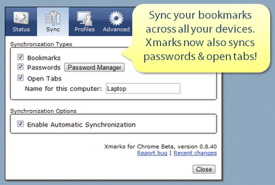 Configuración de sincronización de Xmarks